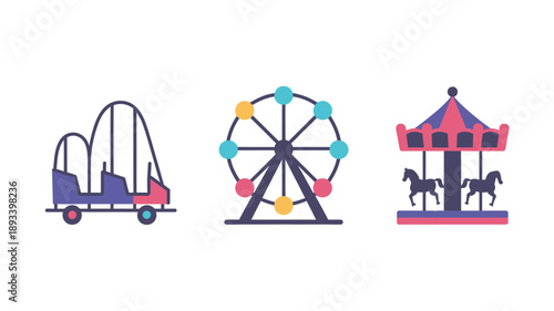 Colorful Amusement Park Rides Icons