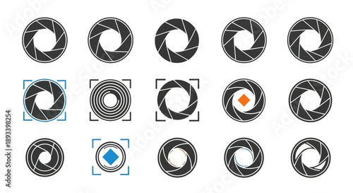 Aperture icon set. Camera lens diaphragm symbols.