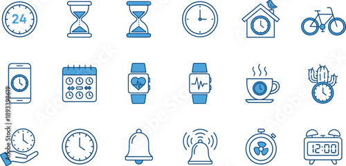Time management line icons set including clocks calendar alarm smartwatch routine lifestyle schedule and productivity vector