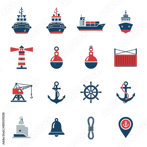 Nautical icons and ship symbols.