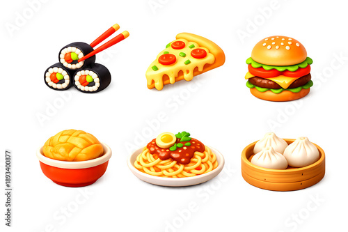 Cute 3D Global Food Icons Set