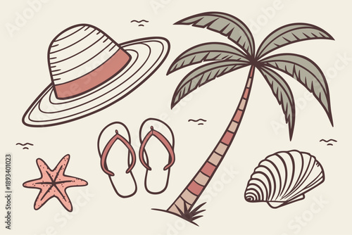 Tropical beach vacation elements - vector illustration