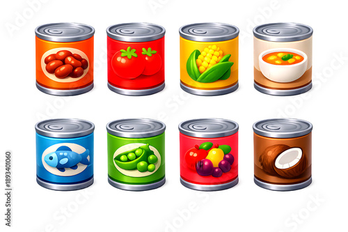 Cute 3D Canned Food Icons Set