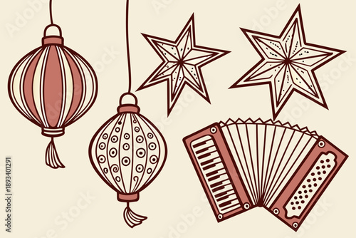 Christmas ornaments and accordion vector illustration