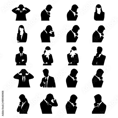 Worried and Sad Person Silhouette Pack - Mental Health, Overthinking, and Depression Concept Vector