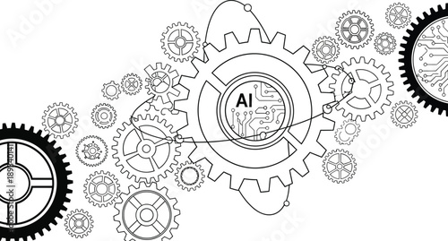 illustration of interconnected gears representing artificial intelligence and machine learning