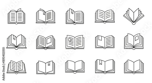 Stylized open books illustrations displaying knowledge and education themes in design