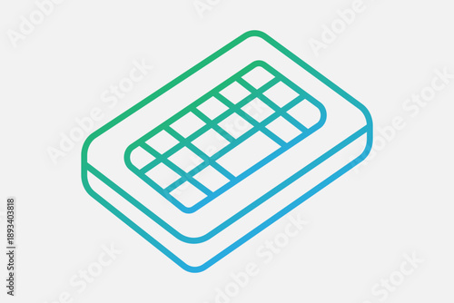 An isometric illustration of a compact computer keyboard or numeric keypad. It features a rounded rectangular frame with a grid of square keys inside.