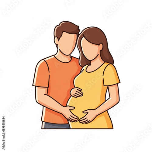 Aesthetic Faceless Illustration of a Young Couple Standing Together in Harmony During the Third Trimester of Pregnancy