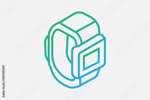 The image is a minimalist isometric vector illustration of a smartwatch. It features a clean, technical aesthetic using a bold line-art style with rounded edges.