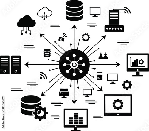 Comprehensive digital technology and data connectivity illustration for modern information systems