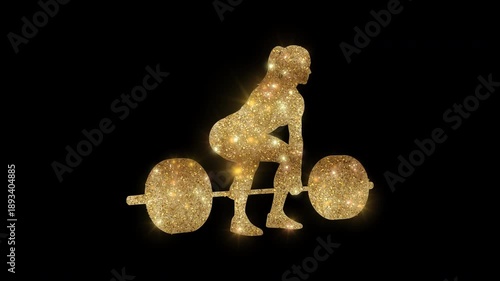 Luxury woman doing deadlifts with golden glitter, alpha channel