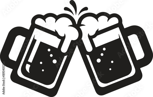 Cheers with two frothy beer mugs clinking