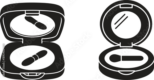 Compact makeup case with applicator and mirror, digital illustration