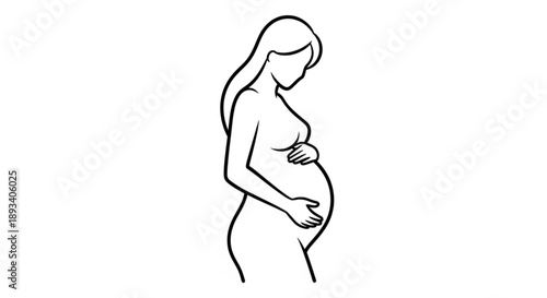 Clean Minimalist Black Outline of a Pregnant Female Figure Standing Gracefully to Highlight the Beauty of the Motherhood Journey