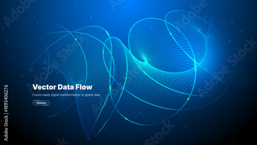 Abstract blue vector technology background with glowing neon wave lines and particles, futuristic digital network connection or big data stream concept, science innovation backdrop for web design.