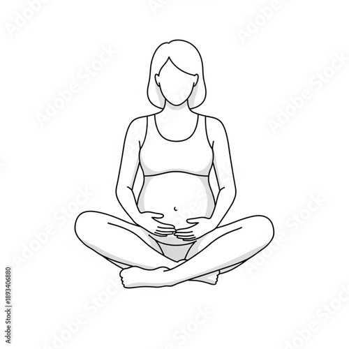 Detailed Black and White Sketch of a Pregnant Lady Practicing Prenatal Meditation in a Crossed-Legged Position for Calmness