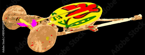 Baisakhi design on black background. Children's toys bought at the Baisakhi fair.