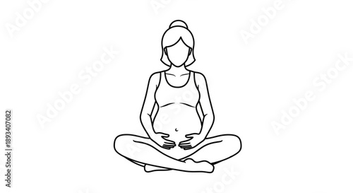Simple Contour Line Drawing of a Pregnant Woman Performing Yoga Exercises to Maintain Strength and Flexibility During Pregnancy