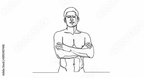 Man standing with arms crossed in continuous line drawing style.