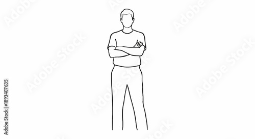 Man standing with arms crossed in simple line drawing style.