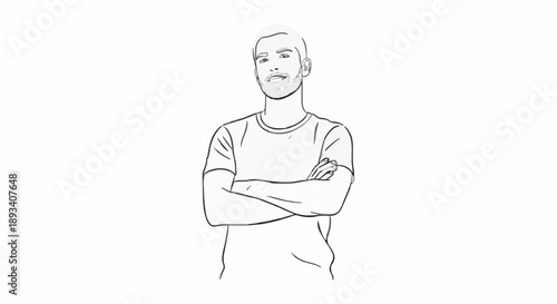 Man standing with arms crossed in simple line drawing style.