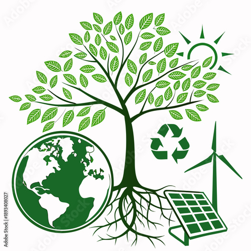Sustainability Green Living Illustration  White Ba (2) SVG Vector Design