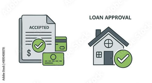 Home Loan Approval Accepted Document Icon, Real Estate Financing Success Concept