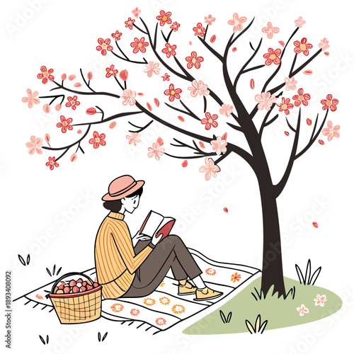 Spring Outdoor Reading Illustration  White Backgro (3) SVG Vector Design
