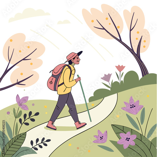 Spring Walking Travel Illustration  White Backgrou (2) SVG Vector Design