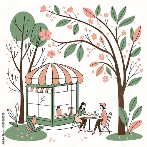 Spring Outdoor Cafe Lifestyle Illustration  White  (2) SVG Vector Design