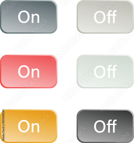 On Off Toggle Button Collection with Glossy Rounded Rectangular Design