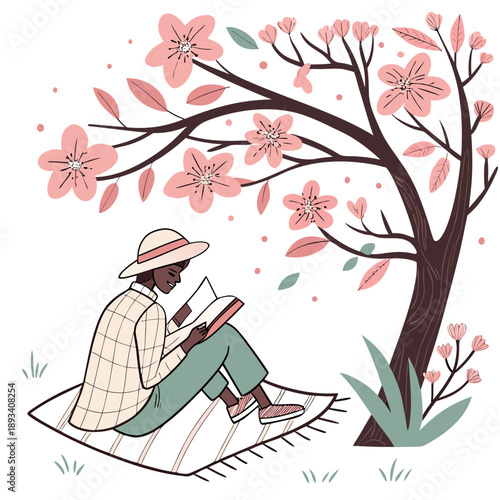 Spring Outdoor Reading Illustration  White Backgro (2) SVG Vector Design