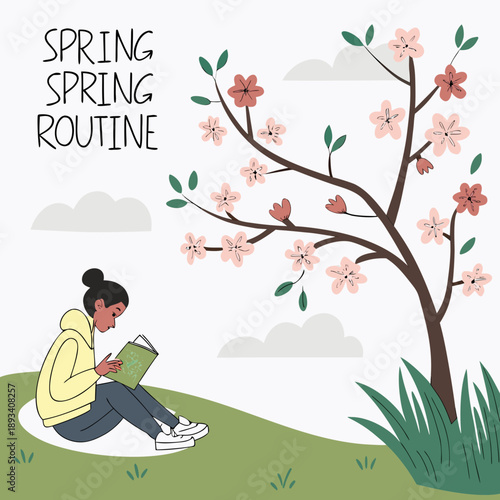 Spring Peaceful Routine Illustration  White Backgr (2) SVG Vector Design