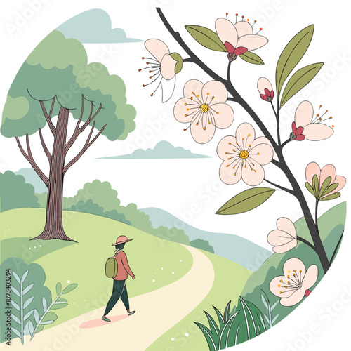 Spring Walking Travel Illustration  White Backgrou SVG Vector Design