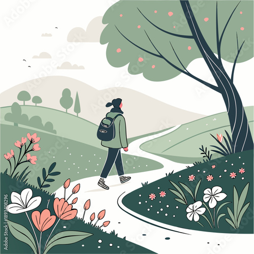 Spring Walking Travel Illustration  White Backgrou (1) SVG Vector Design