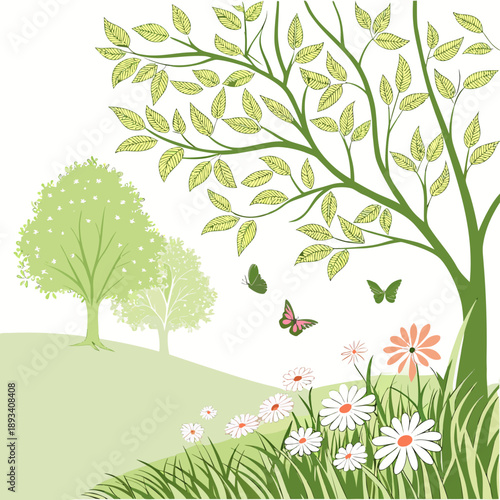 Spring Nature Daily Life Illustration  White Backg SVG Vector Design