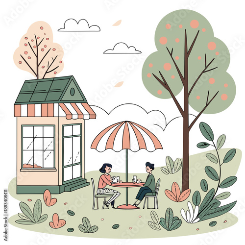 Spring Outdoor Cafe Lifestyle Illustration  White  SVG Vector Design