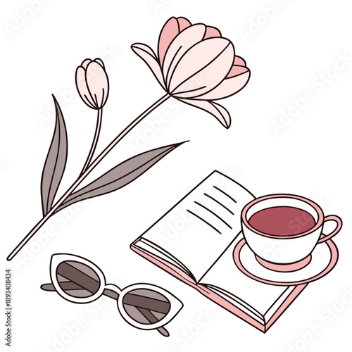 Spring Minimal Daily Objects Illustration  White B SVG Vector Design