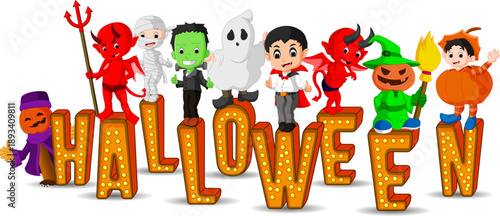 Cute kids wearing halloween costumes