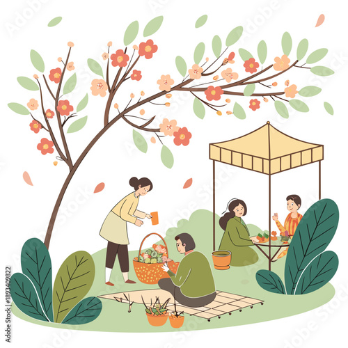 Spring Social Gathering Illustration  White Backgr (4) SVG Vector Design