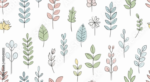 Delicate Hand Drawn Botanical Illustrations with Soft Pastel Colors.