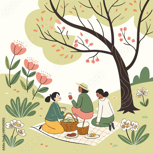 Spring Social Gathering Illustration  White Backgr (1) SVG Vector Design