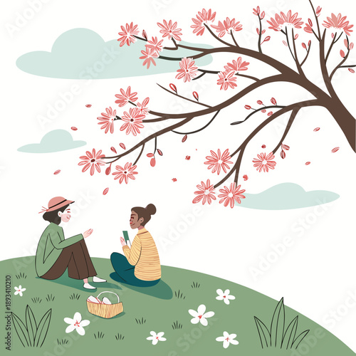 Spring Outdoor Conversation Illustration  White Ba (4) SVG Vector Design