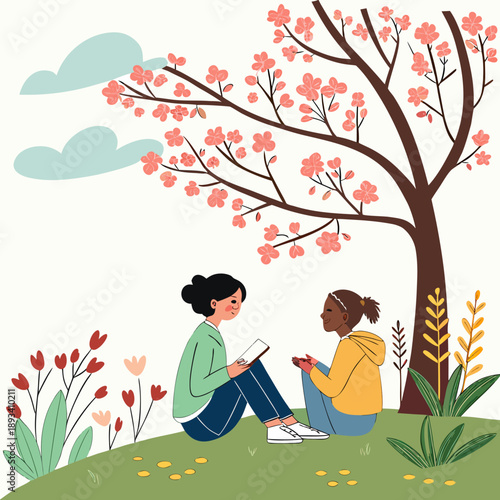 Spring Outdoor Conversation Illustration  White Ba (3) SVG Vector Design