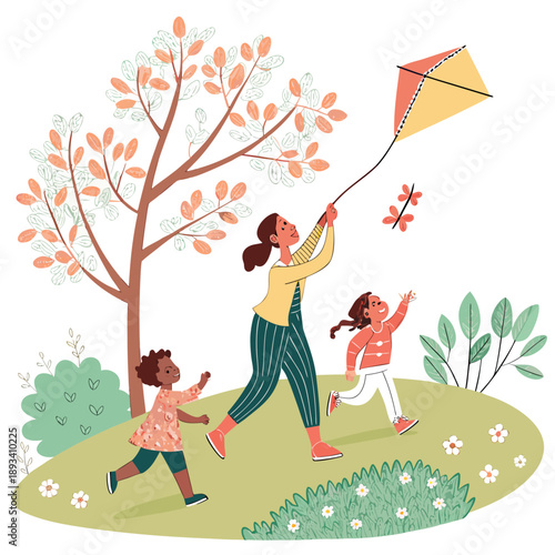 Spring Outdoor Family Activity Illustration  White (2) SVG Vector Design