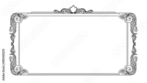 Elegant vintage-style rectangular frame with intricate scrollwork and a shield emblem at the top for formal certificates and luxury branding.
