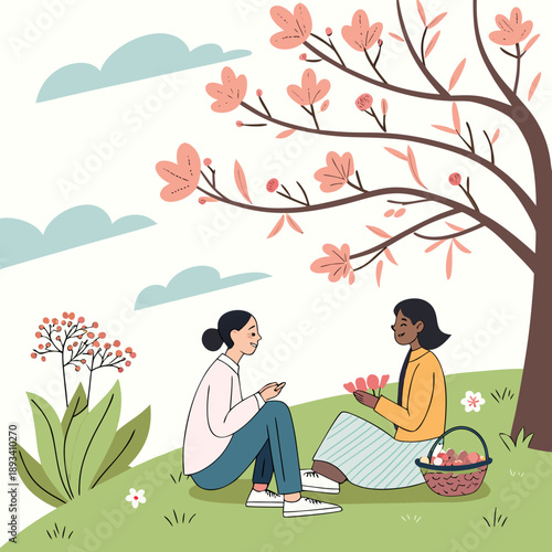 Spring Outdoor Conversation Illustration  White Ba (2) SVG Vector Design