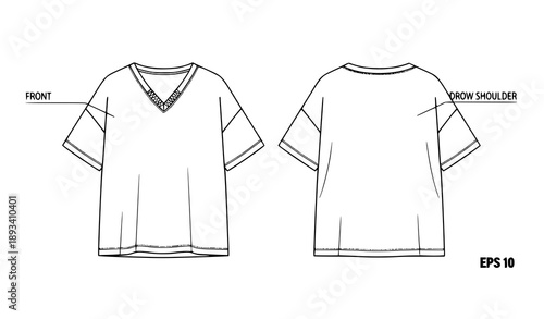 Minimal oversized drop shoulder t shirt technical fashion flat vector