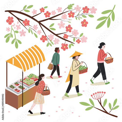 Spring Shopping Lifestyle Illustration  White Back (2) SVG Vector Design